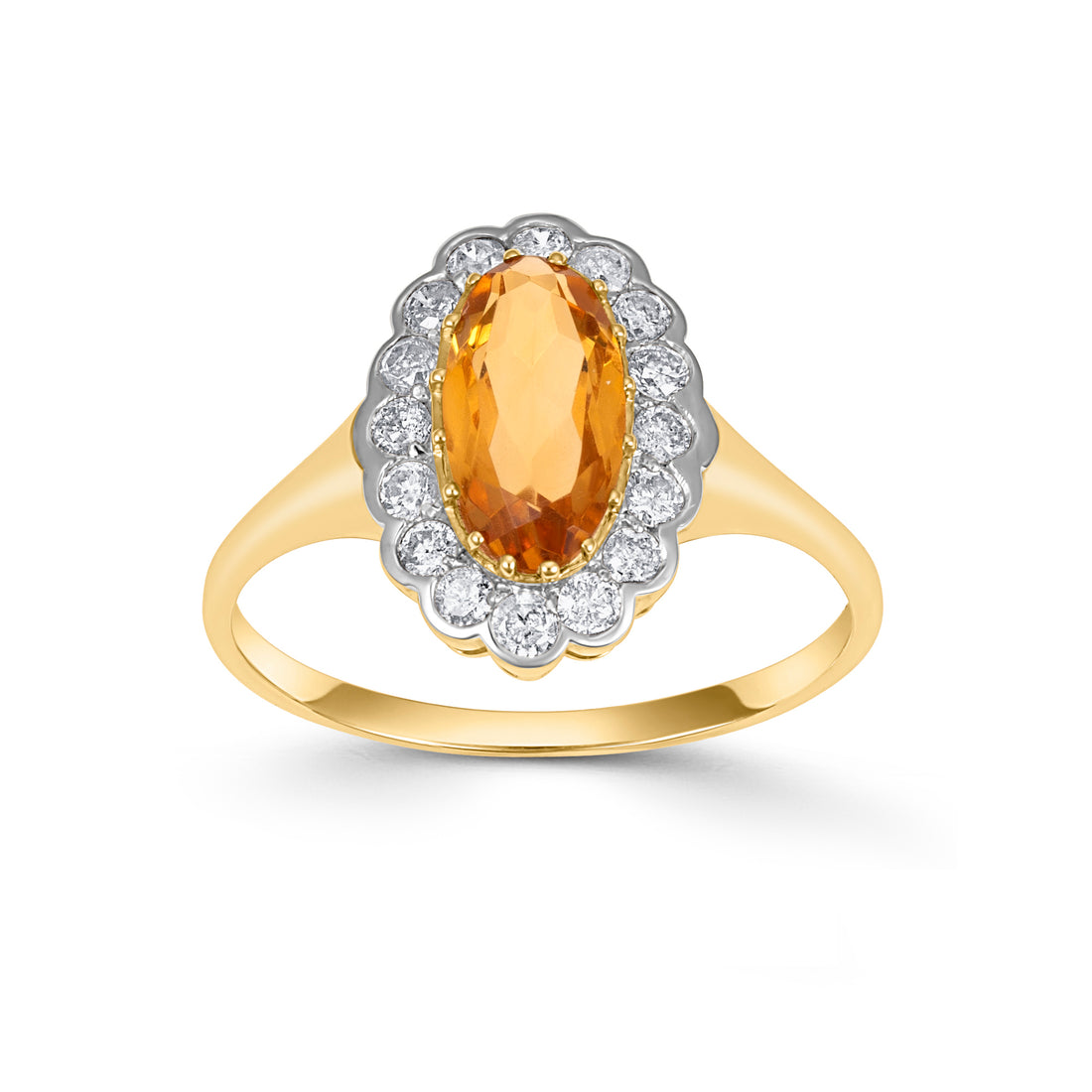 Yellow Gold Citrine Oval with Diamond Halo Ring