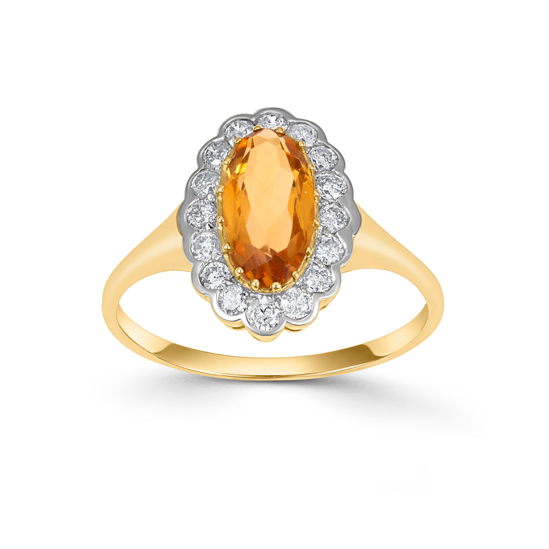 9CT Yellow Gold Citrine Oval with Diamond Halo Ring - Robert Anthony Jewellers, Edinburgh