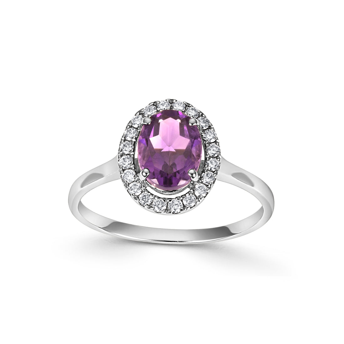 9ct White Gold Amethyst with Diamond Halo Ring - Robert Anthony Jewellers, Edinburgh