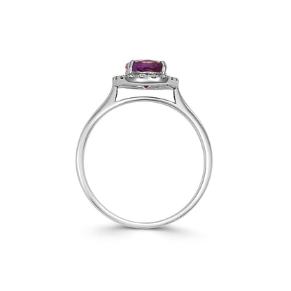 9ct White Gold Amethyst with Diamond Halo Ring
