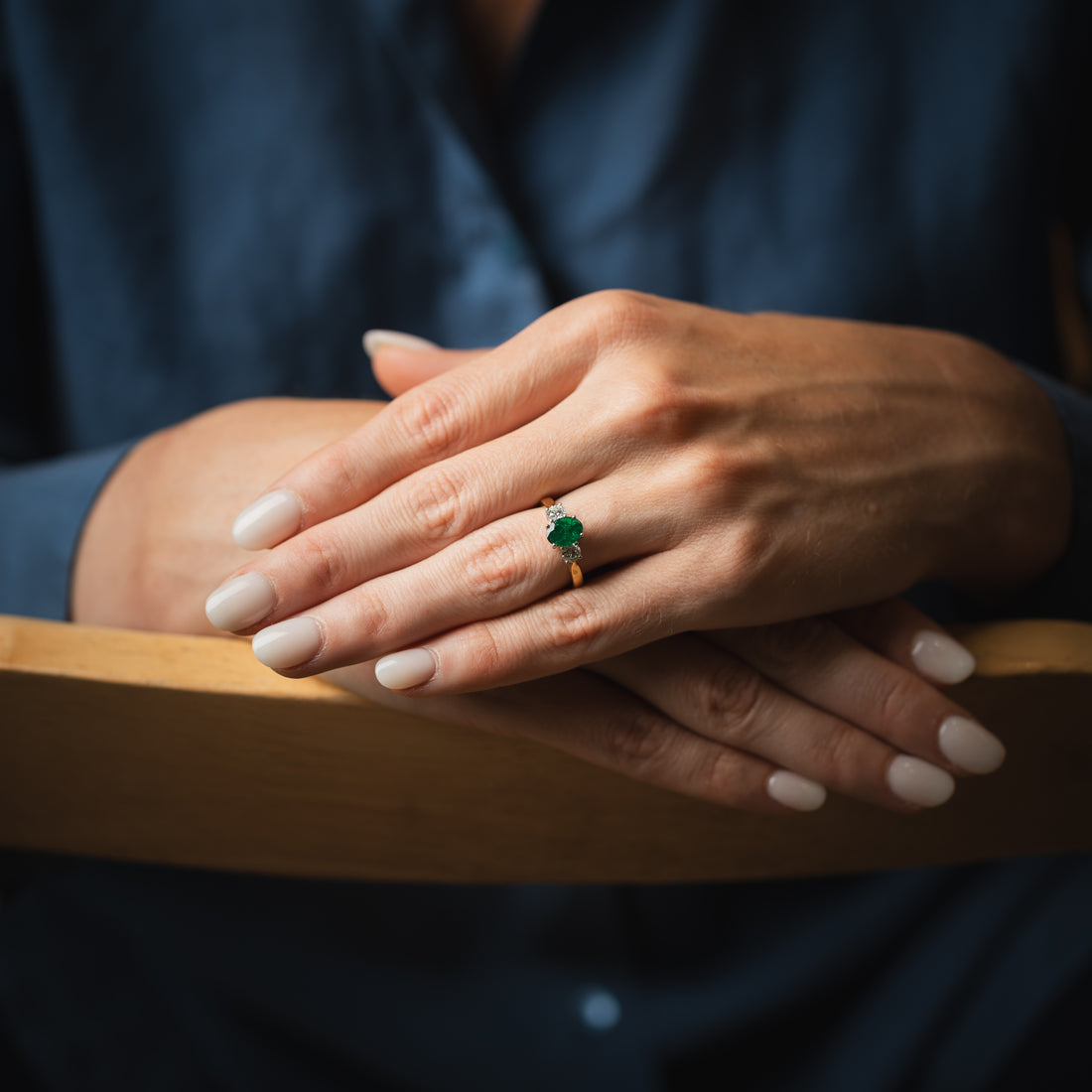 Three Stone 18ct Gold Emerald and Diamond Ring - Robert Anthony Jewellers, Edinburgh