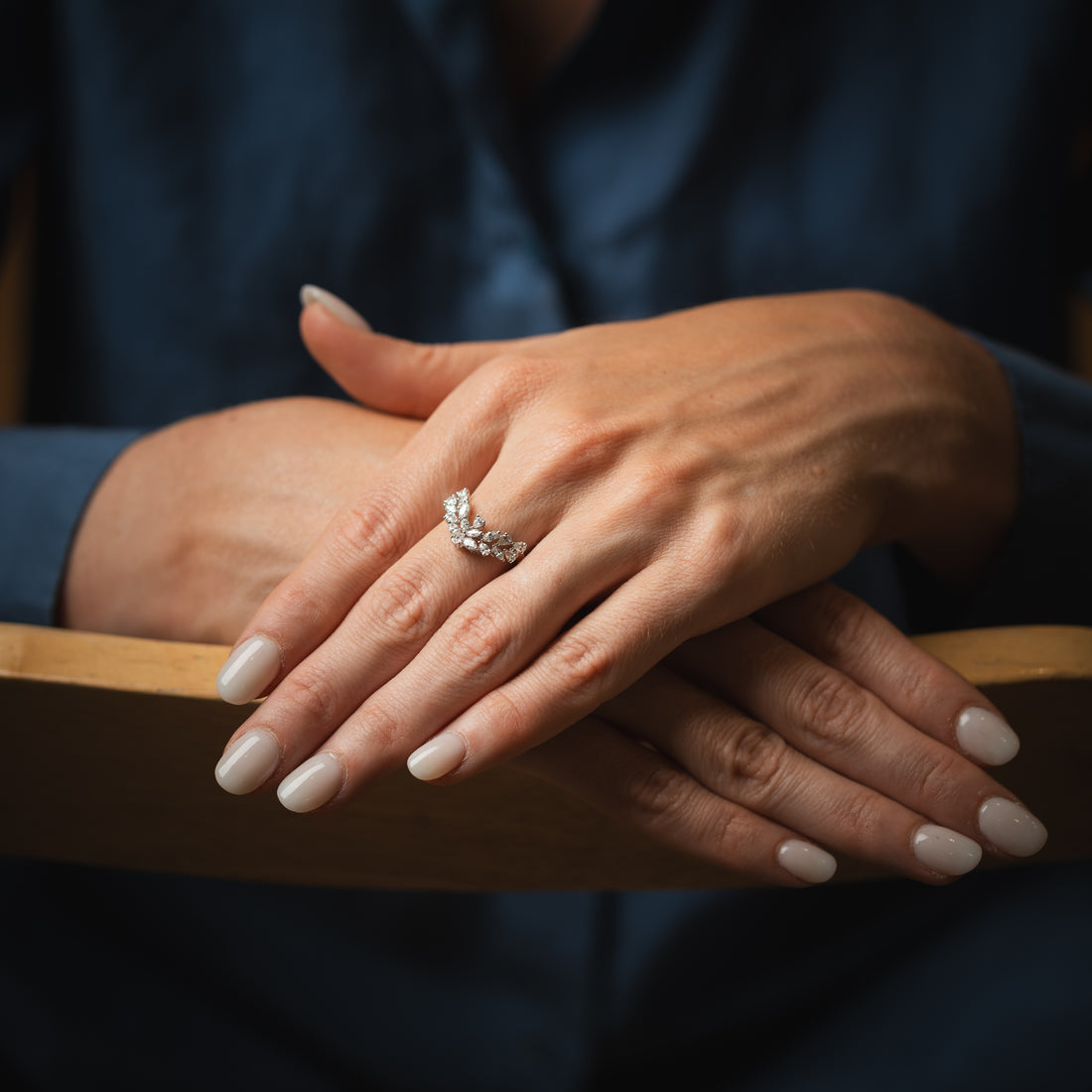 18CT White Gold Pear and Marquise Cut Wishbone Dress Ring - Robert Anthony Jewellers, Edinburgh