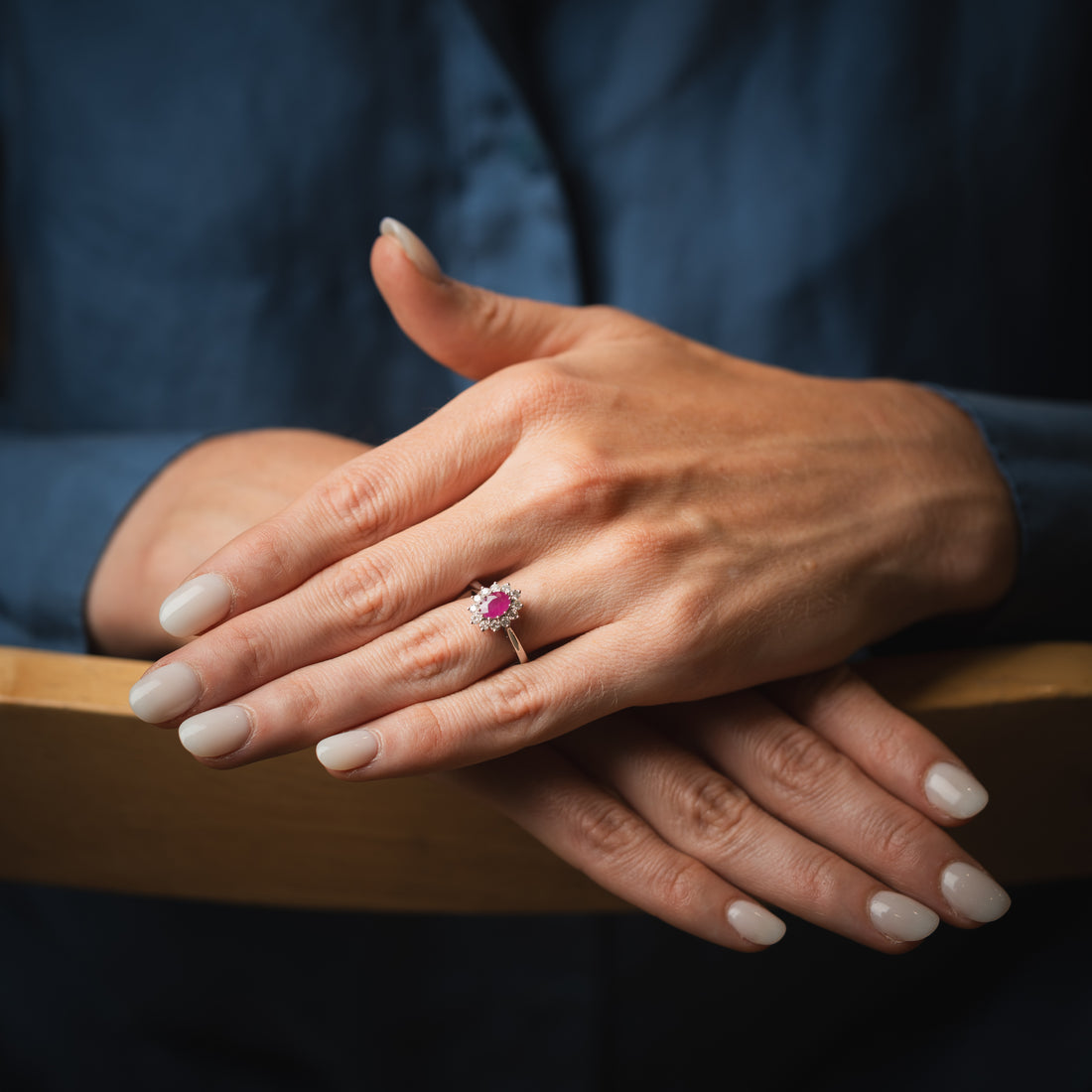 9ct White Gold Ruby and Diamond Cluster Ring - Robert Anthony Jewellers, Edinburgh