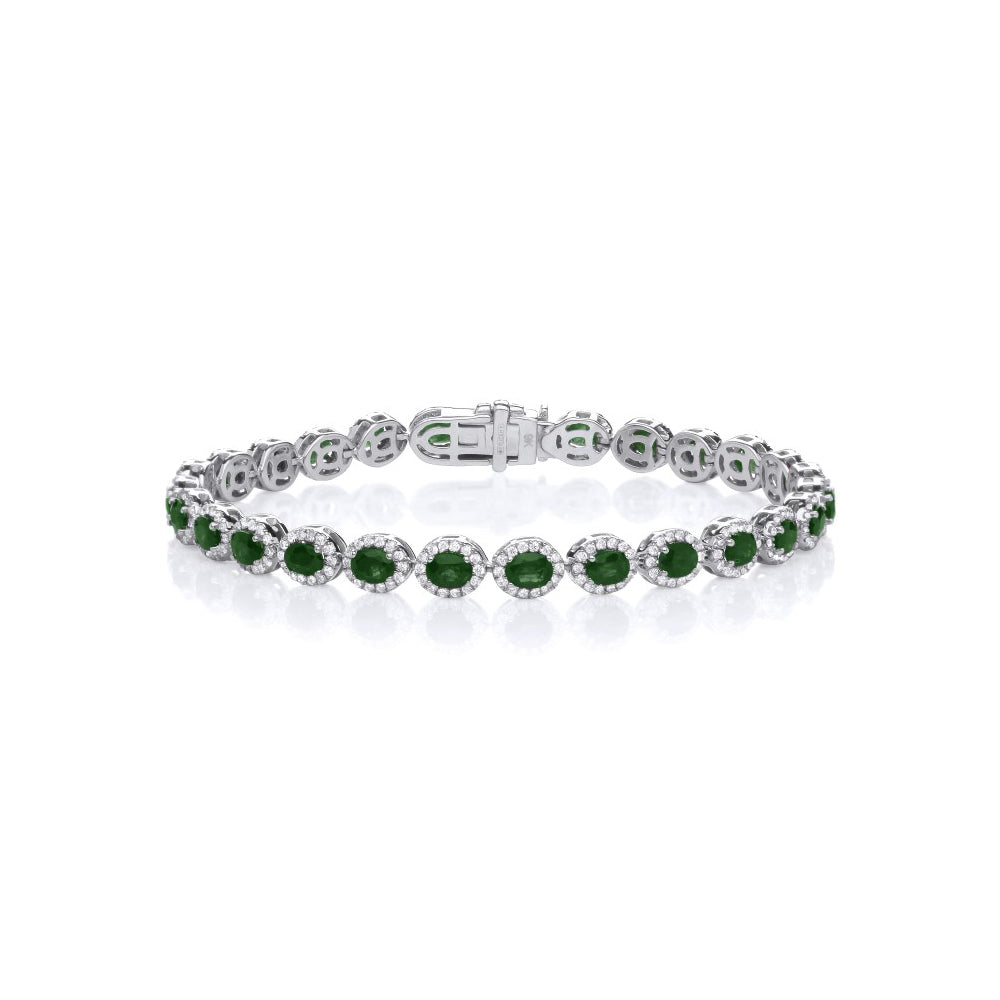 9CT White Gold Diamond and Emerald Tennis Bracelet - Robert Anthony Jewellers, Edinburgh