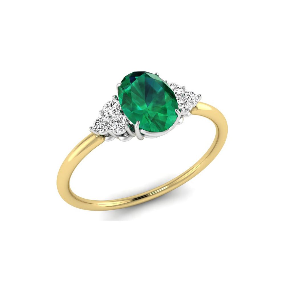 9CT Yellow Gold Oval Emerald and Diamond Ring - Robert Anthony Jewellers, Edinburgh