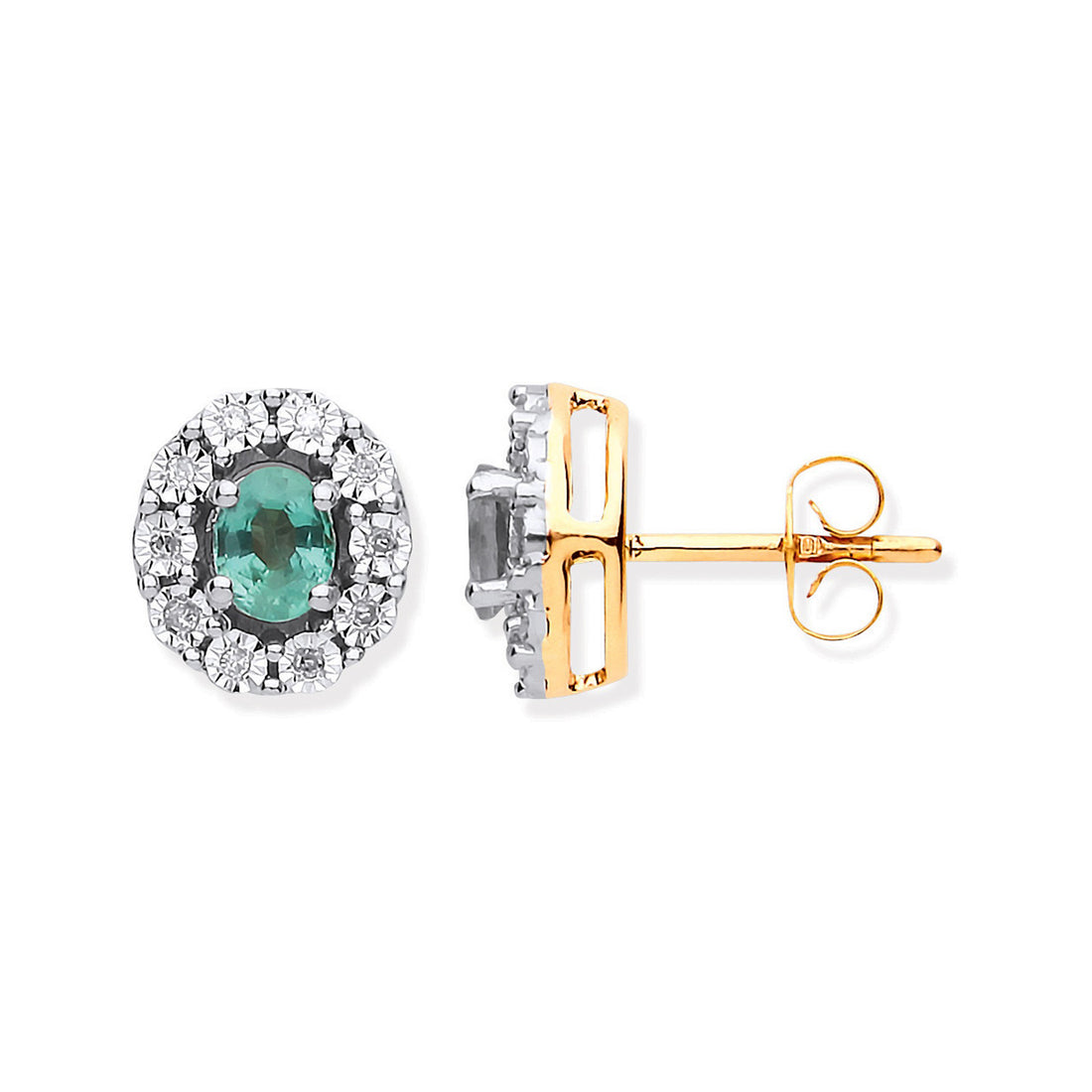 9ct Yellow Gold Emerald and Diamond Oval Stud Earrings - Robert Anthony Jewellers, Edinburgh