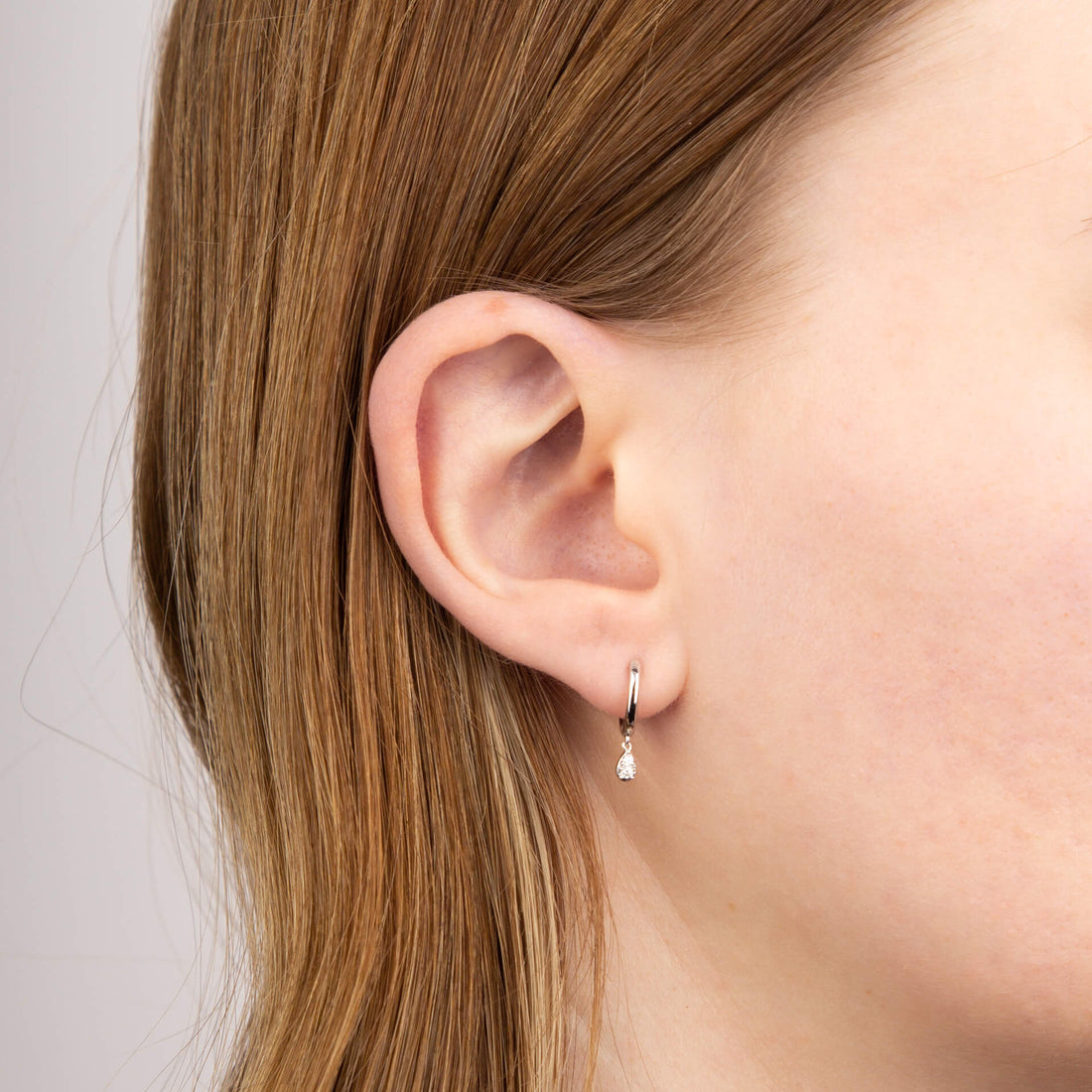 Hoop Earrings with Teardrop Diamond Drop in 9ct White Gold - Robert Anthony Jewellers, Edinburgh