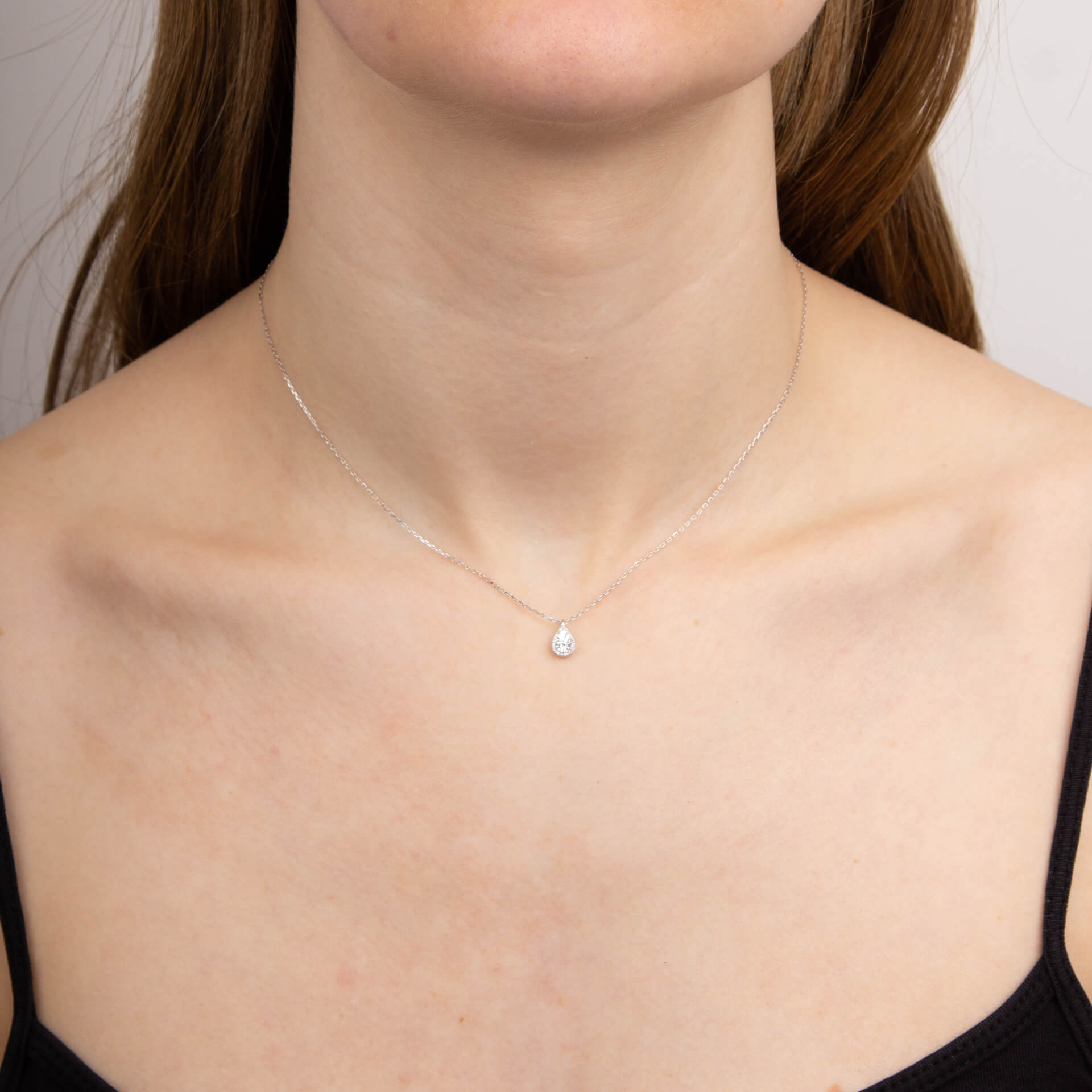 Diamond Cut Teardrop Necklace with Diamond in 9ct White Gold - Robert Anthony Jewellers, Edinburgh