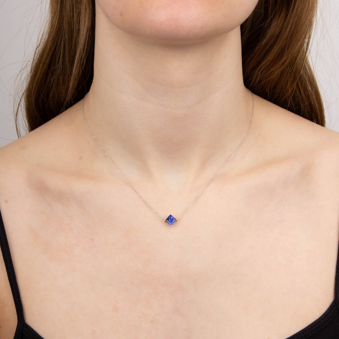 Princess Cut Necklace with Lab Created Sapphire in 9ct White Gold - Robert Anthony Jewellers, Edinburgh