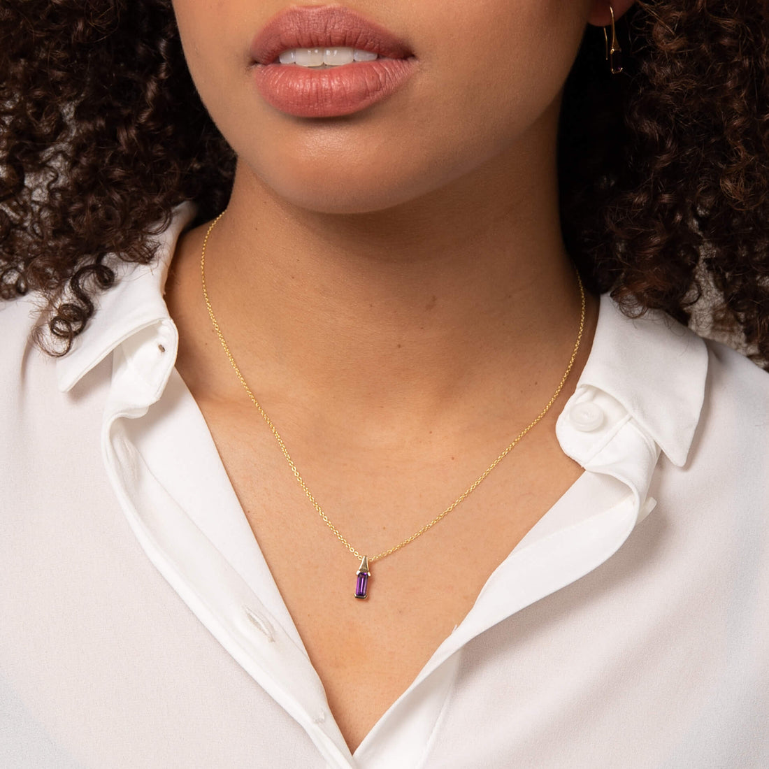Elongated Purple Amethyst Pendant in 9ct Yellow Gold - Robert Anthony Jewellers, Edinburgh