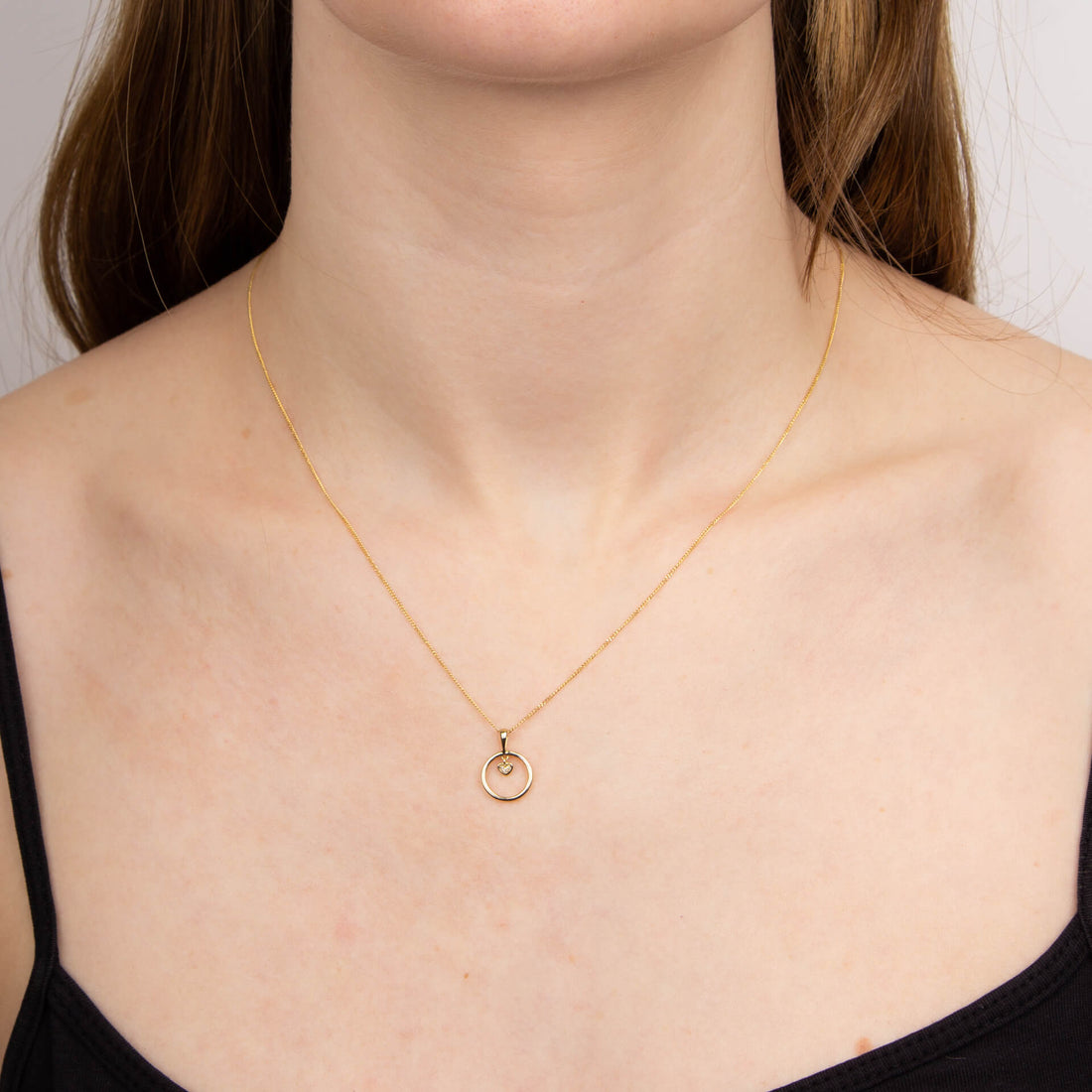 Open Circle and Heart Charm Pendant with Diamond in 9ct Yellow Gold - Robert Anthony Jewellers, Edinburgh