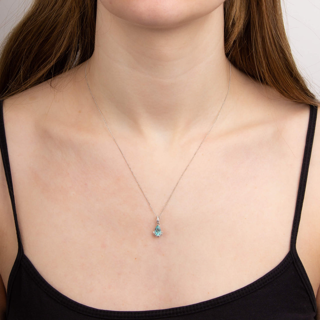 Teardrop Apatite Pendant with Diamond in 9ct White Gold - Robert Anthony Jewellers, Edinburgh