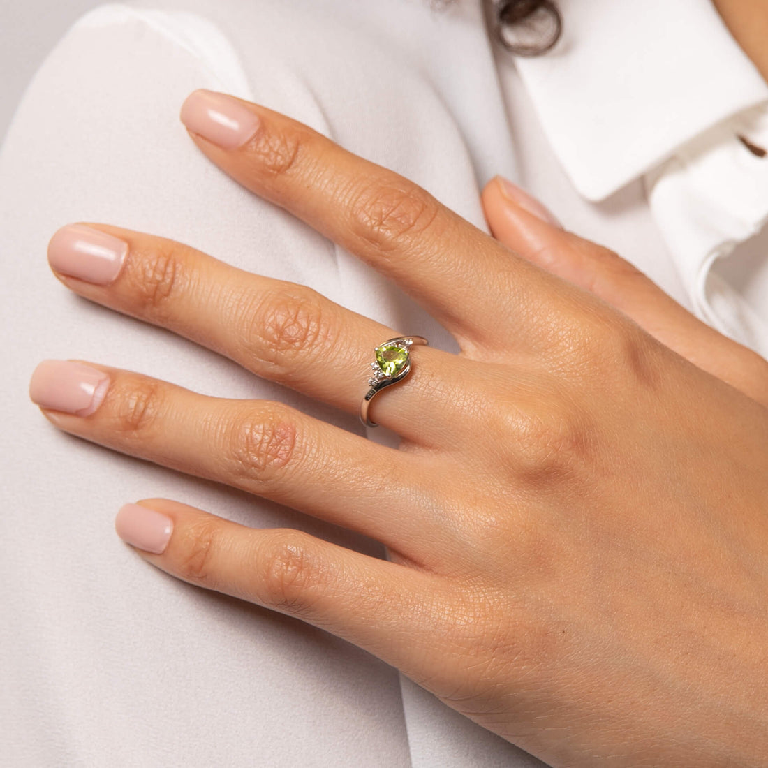 Trillion Peridot Ring with White Topaz in 9ct White Gold - Robert Anthony Jewellers, Edinburgh