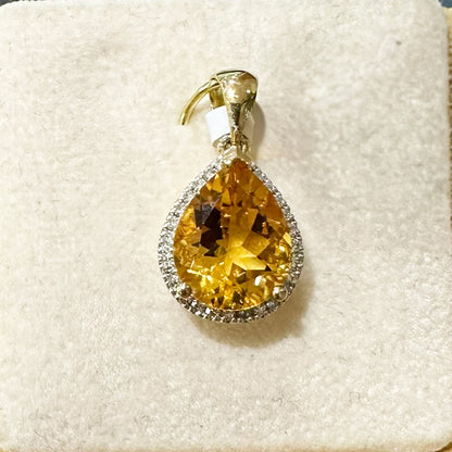 9CT Yellow Gold Pear Citrine and Diamond Cluster Pendant - Robert Anthony Jewellers, Edinburgh