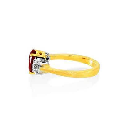18Ct. Yellow Gold Ruby And Diamond Three Stone Ring with Oval Centre - Robert Anthony Jewellers, Edinburgh