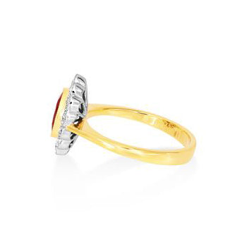 18Ct. Yellow Gold Cluster Ring with Oval Ruby Centre and Diamonds