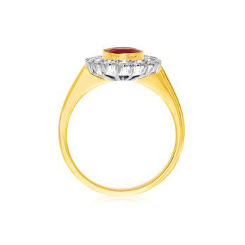 18Ct. Yellow Gold Cluster Ring with Oval Ruby Centre and Diamonds
