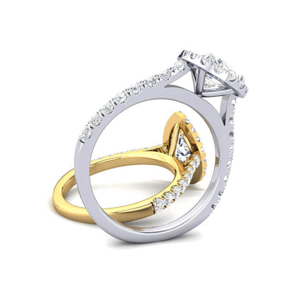 18CT Gold Pear Cut Diamond Halo Ring with Diamond Set Shoulders