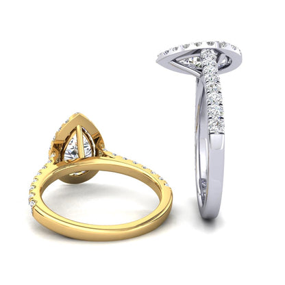 18CT Gold Pear Cut Diamond Halo Ring with Diamond Set Shoulders - Robert Anthony Jewellers, Edinburgh