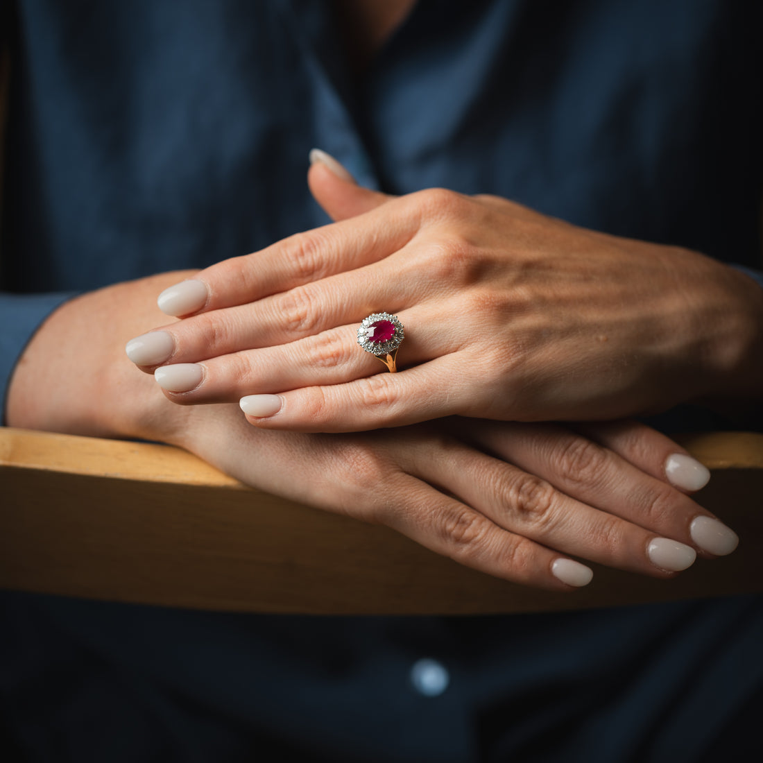 18CT Gold Vintage Style Ruby and Diamond Cluster Ring - Robert Anthony Jewellers, Edinburgh