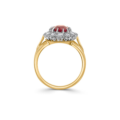 18CT Gold Vintage Style Ruby and Diamond Cluster Ring