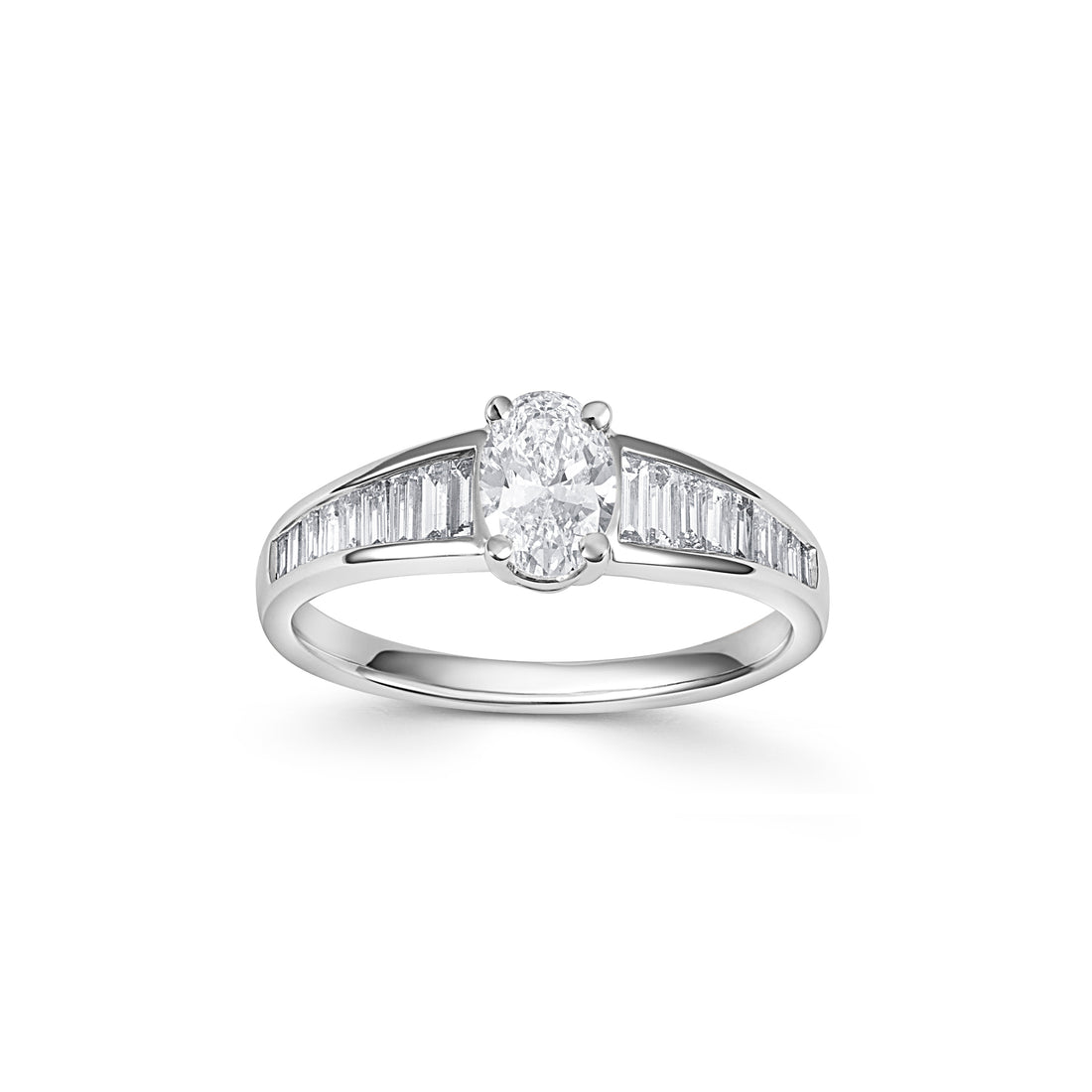 18ct White Gold Oval and Baguette Diamond Ring - Robert Anthony Jewellers, Edinburgh