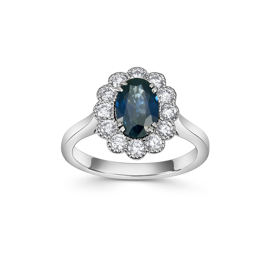 18ct White Gold Sapphire and Diamond Cluster Ring - Robert Anthony Jewellers, Edinburgh