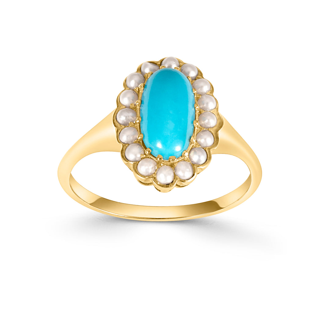 9ct Gold Turquoise and Seed Pearl Cluster Ring - Robert Anthony Jewellers, Edinburgh