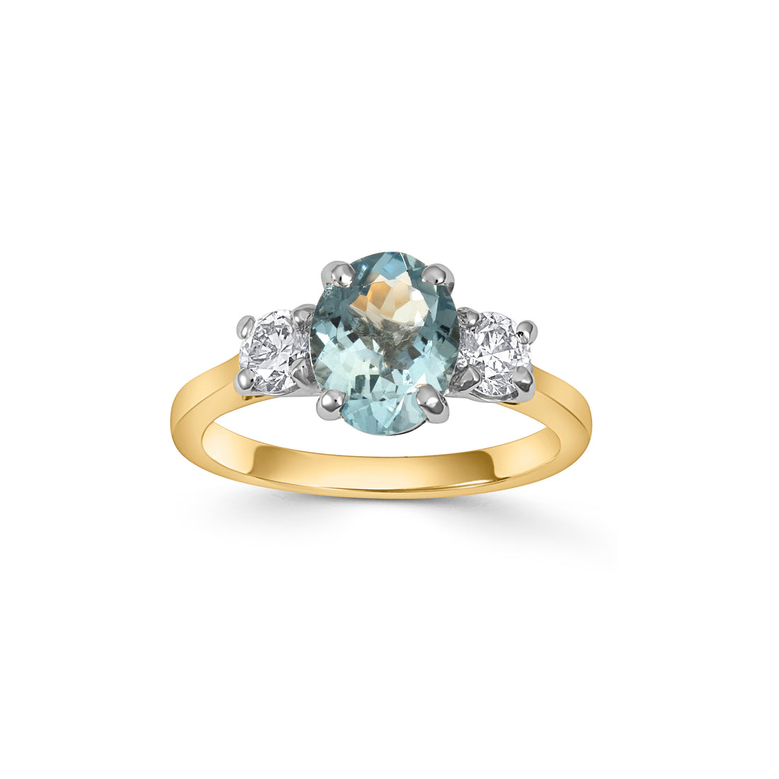 18ct Gold Aquamarine and Diamond Three Stone Ring - Robert Anthony Jewellers, Edinburgh