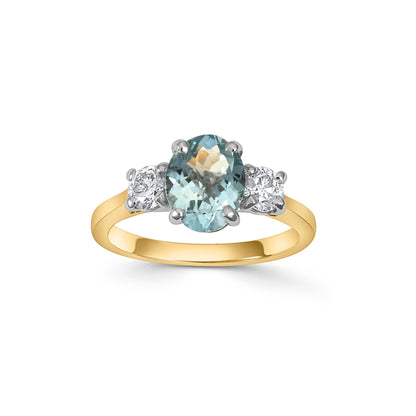 18ct Gold Aquamarine and Diamond Three Stone Ring