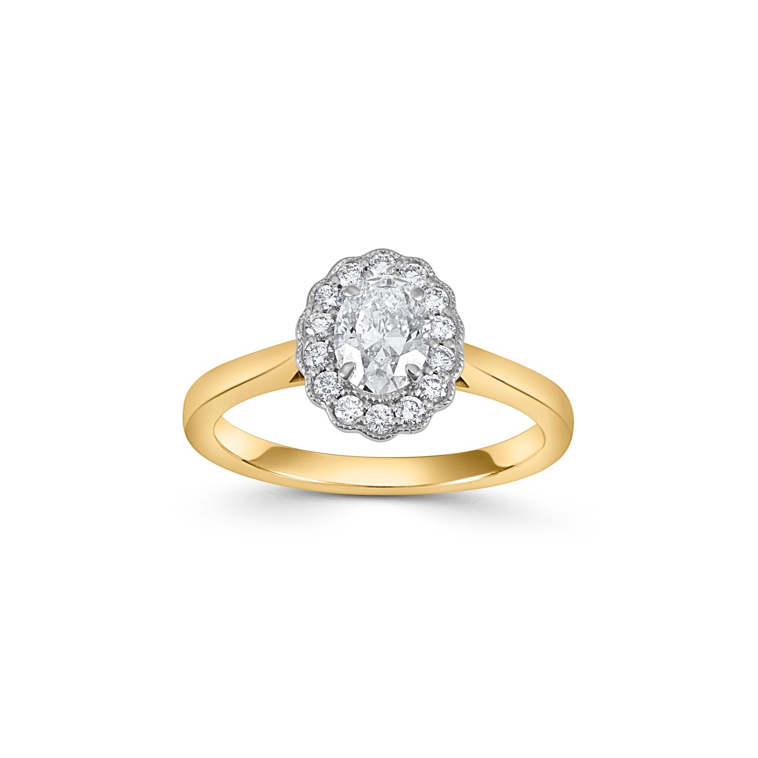 18ct Gold Vintage Oval Diamond Cluster Ring