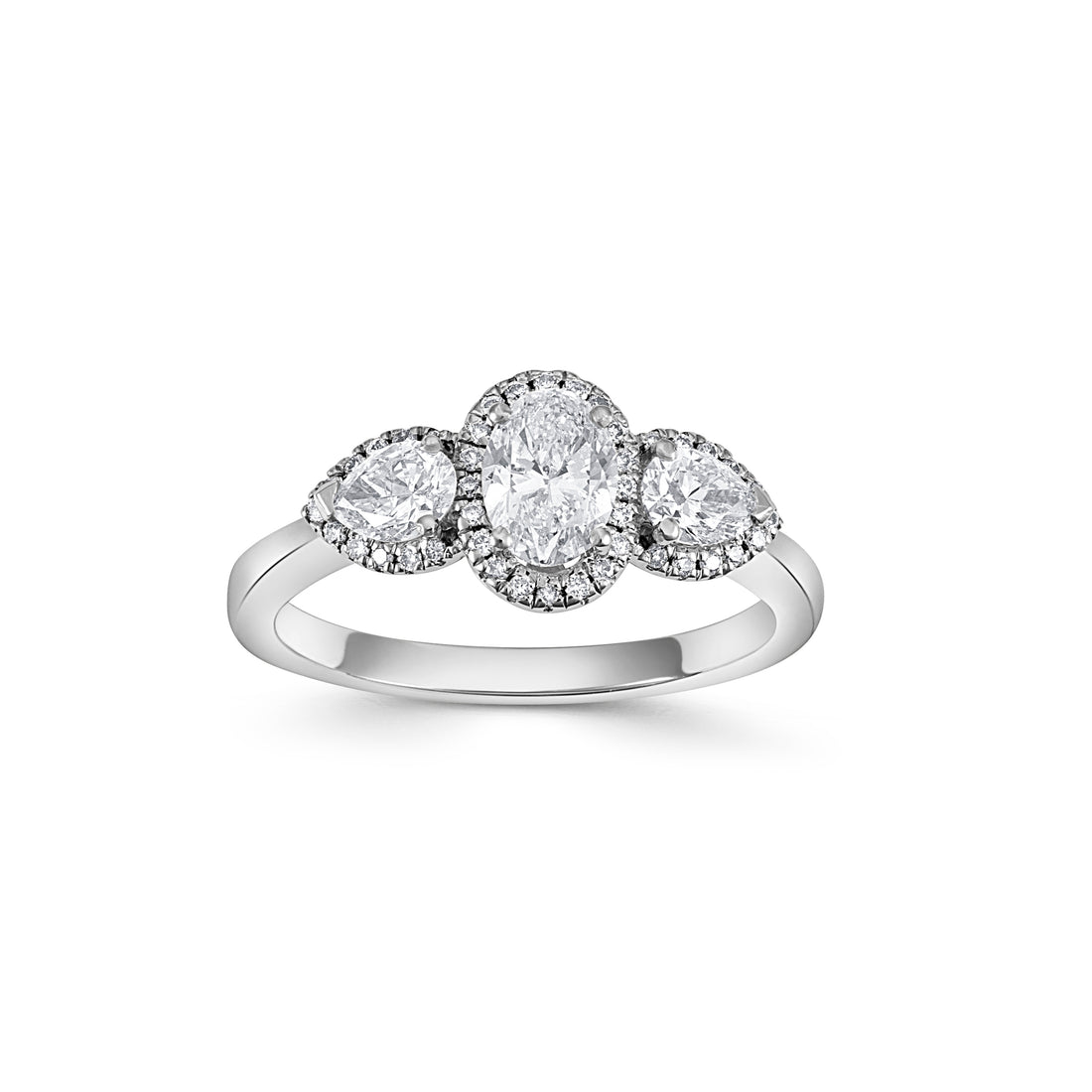 18ct White Gold Oval and Pear Three Stone Diamond Ring - Robert Anthony Jewellers, Edinburgh