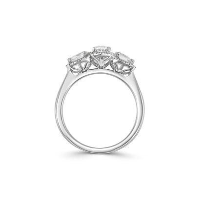 18ct White Gold Oval and Pear Three Stone Diamond Ring
