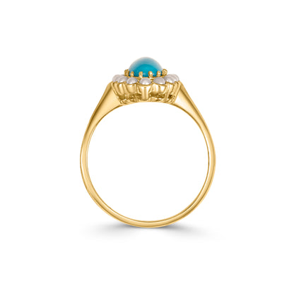 9ct Gold Turquoise and Seed Pearl Cluster Ring