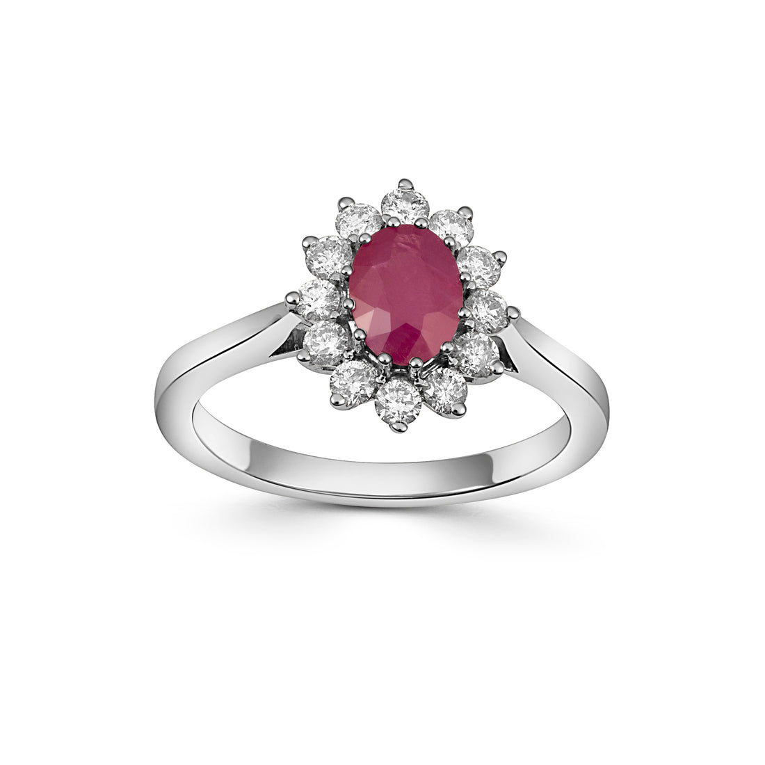 9ct White Gold Ruby and Diamond Cluster Ring - Robert Anthony Jewellers, Edinburgh