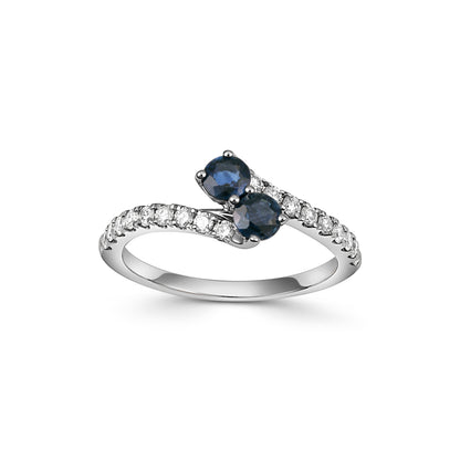 9ct White Gold Sapphire and Diamond Cross Over Ring