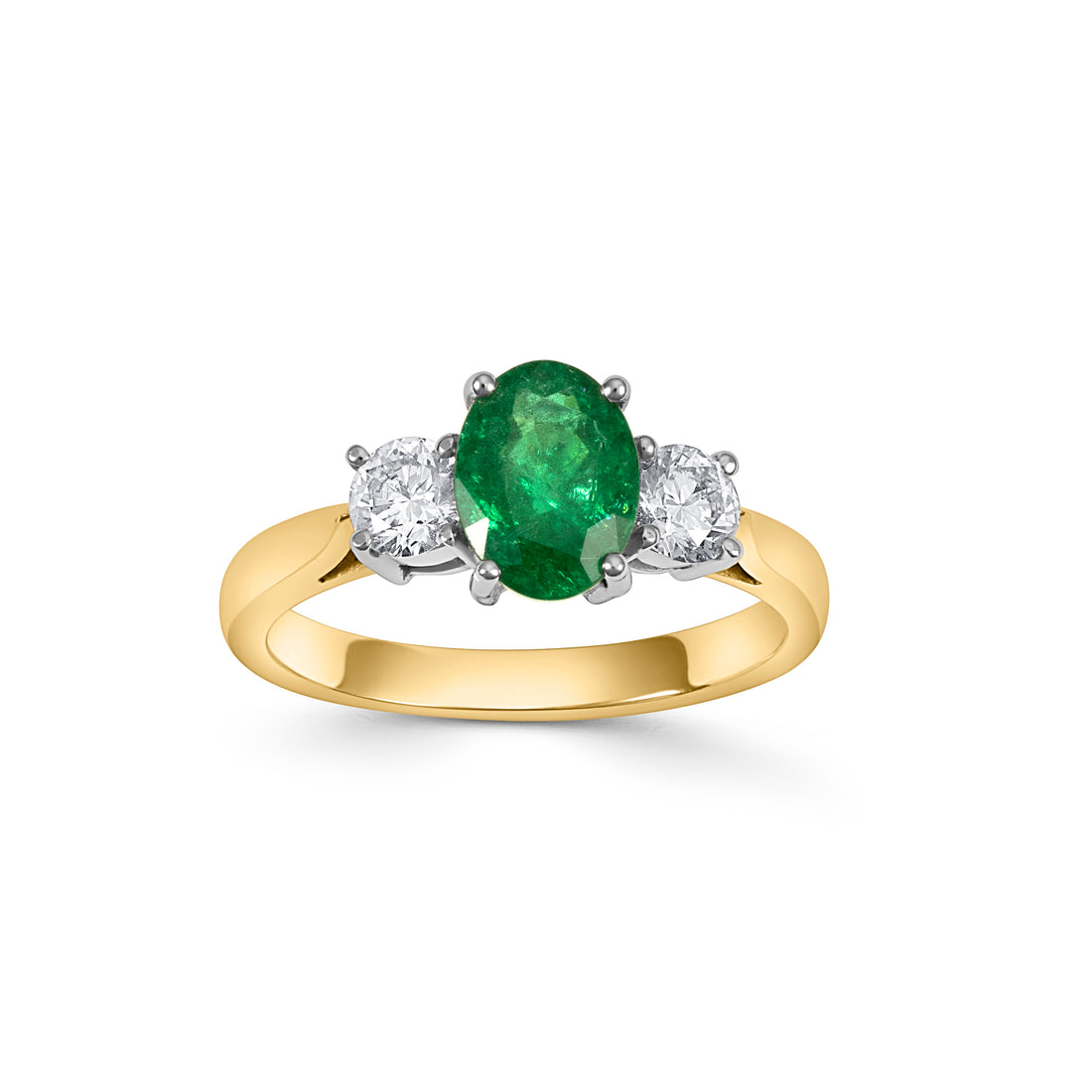 Three Stone 18ct Gold Emerald and Diamond Ring