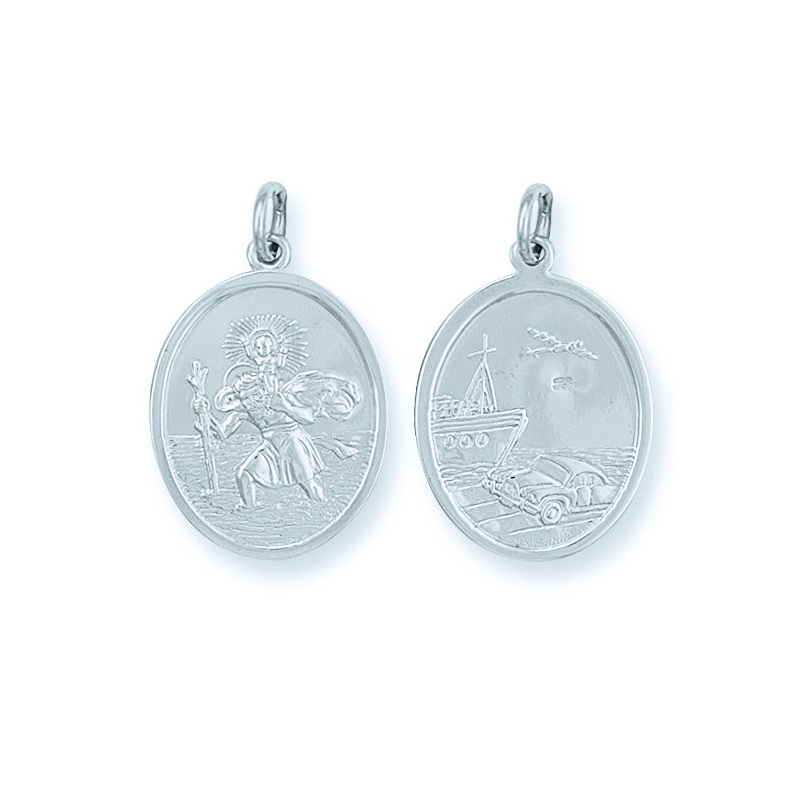 Silver Double Sided Oval St Christopher Pendant — Large (4.6g) - Robert Anthony Jewellers, Edinburgh