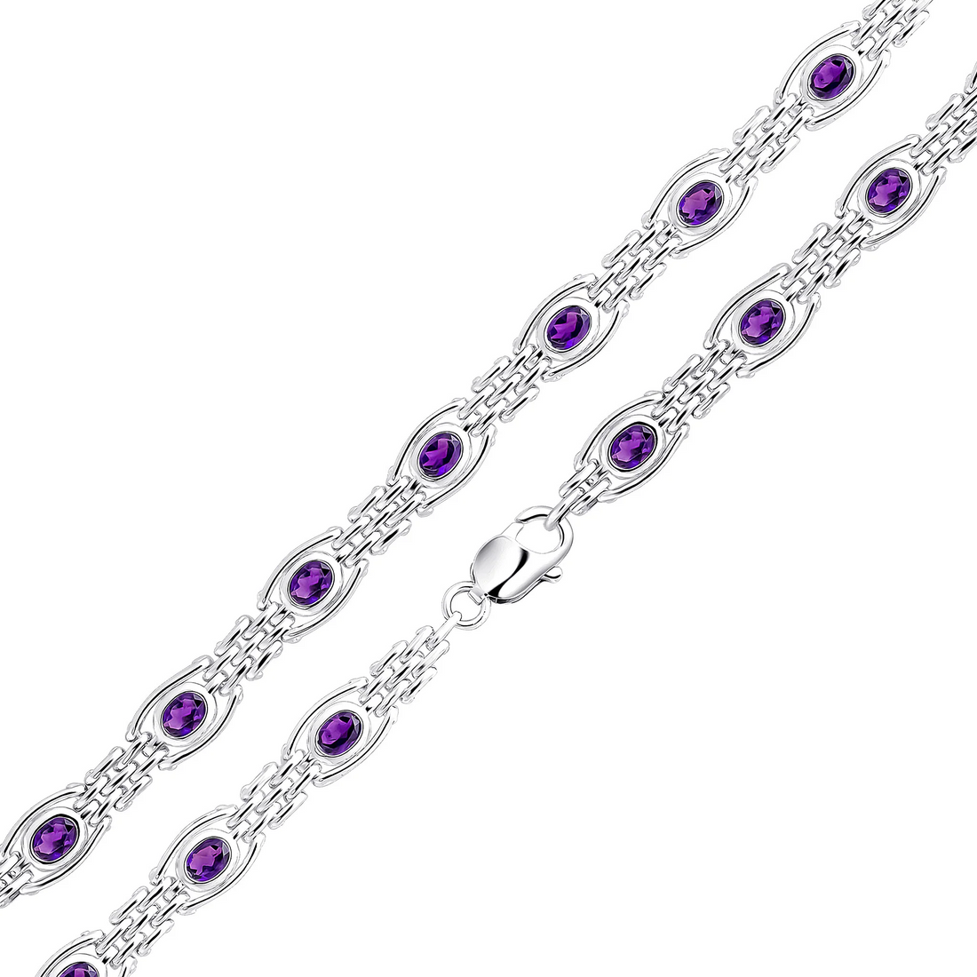 Silver Handmade 9.5mm Amethyst Gate Chain Bracelet — 7.5" - Robert Anthony Jewellers, Edinburgh