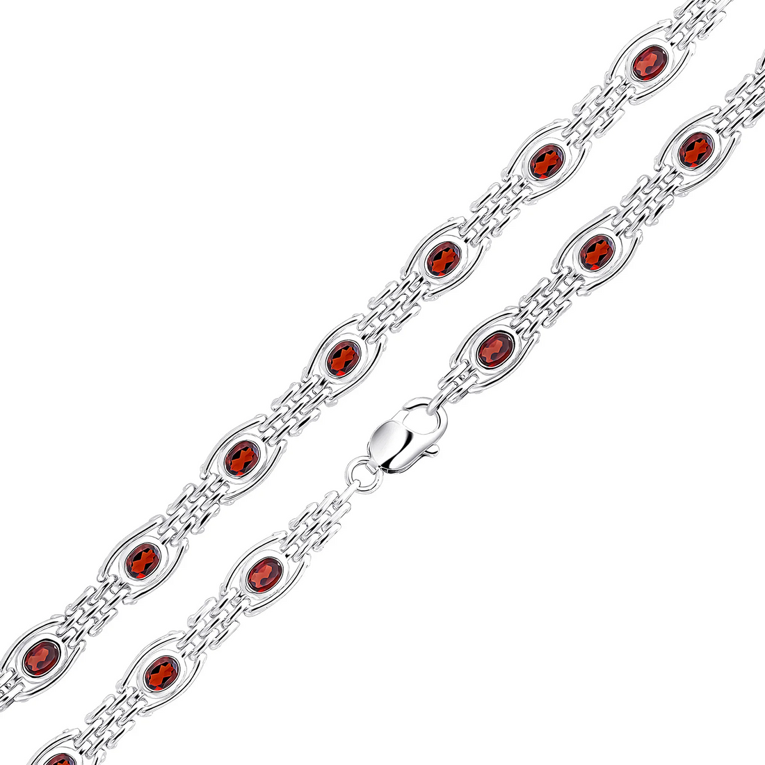 Silver Handmade 9.5mm Garnet Gate Chain Bracelet — 7.5" - Robert Anthony Jewellers, Edinburgh