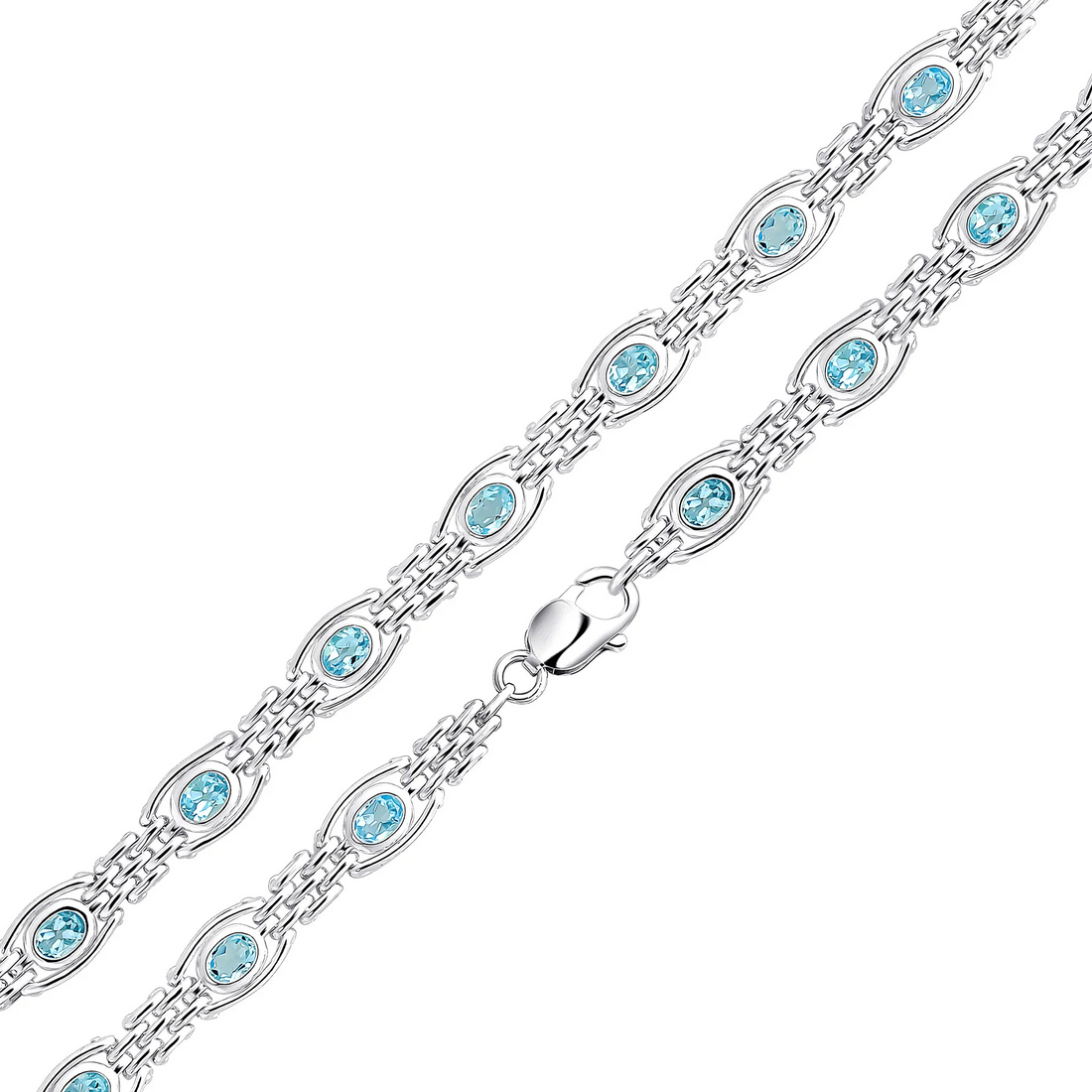 Silver Handmade 9.5mm Swiss Blue Topaz Gate Chain Bracelet — 7.5&quot; - Robert Anthony Jewellers, Edinburgh