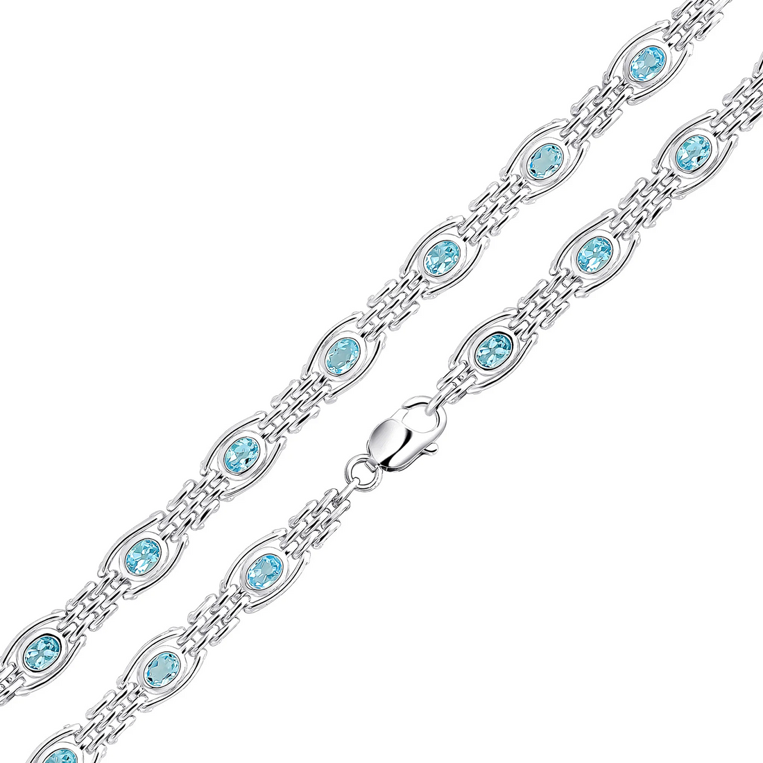 Silver Handmade 9.5mm Swiss Blue Topaz Gate Chain Bracelet — 7.5" - Robert Anthony Jewellers, Edinburgh