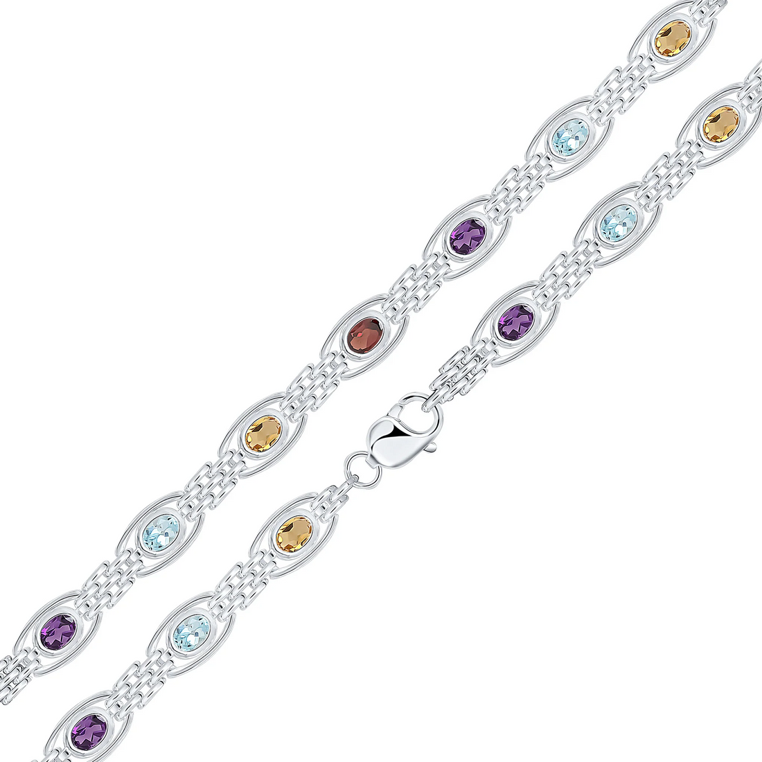 Silver Handmade Mixed Gemstone Gate Style Bracelet — 7.5&