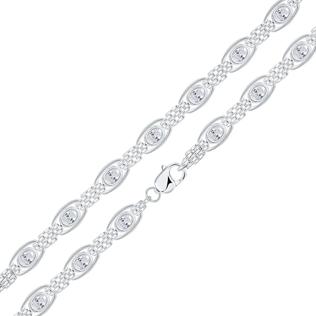 Silver Handmade Oval CZ (Cubic Zirconia) Gate Chain Bracelet - Robert Anthony Jewellers, Edinburgh