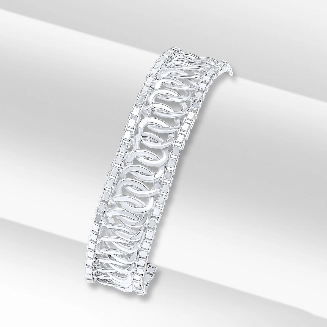 Silver Handmade Oval Curved Box Edge Chain Bracelet — 8&