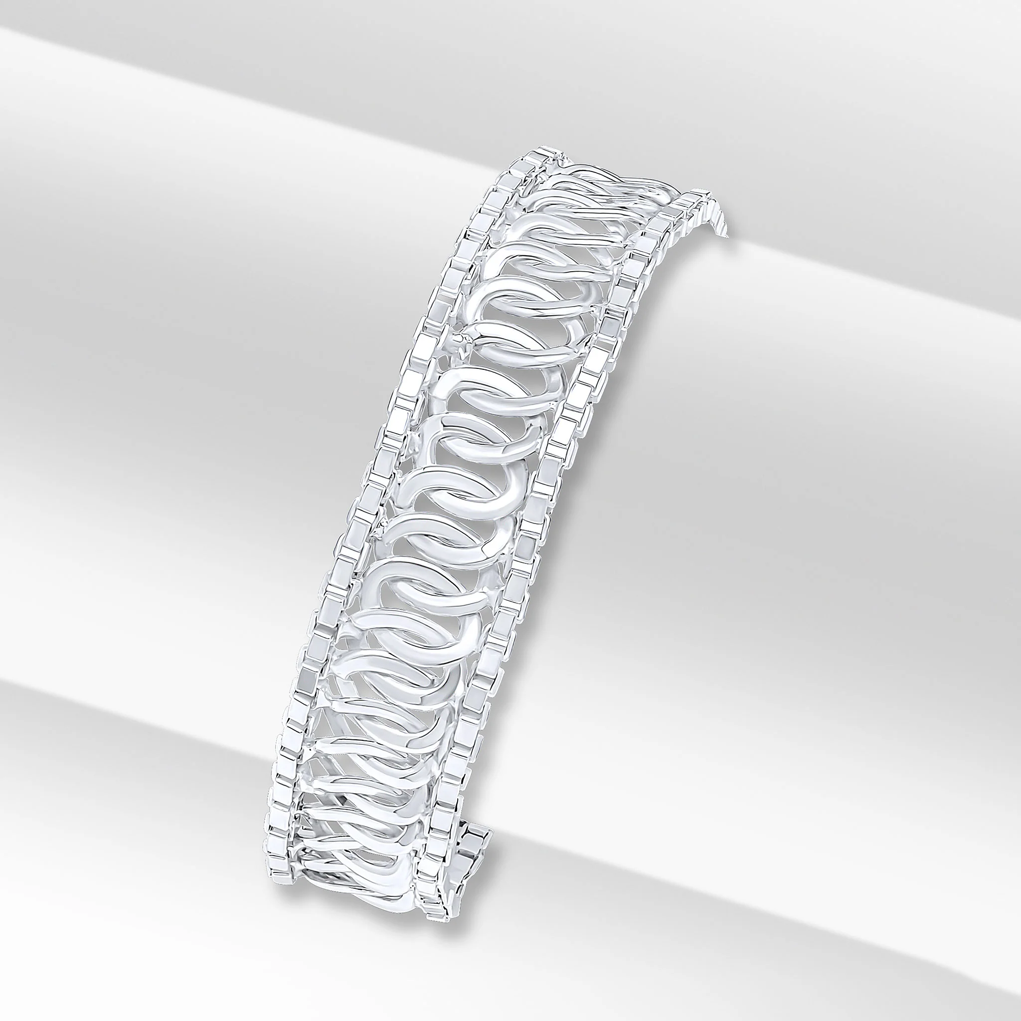 Silver Handmade Oval Curved Box Edge Chain Bracelet — 8&