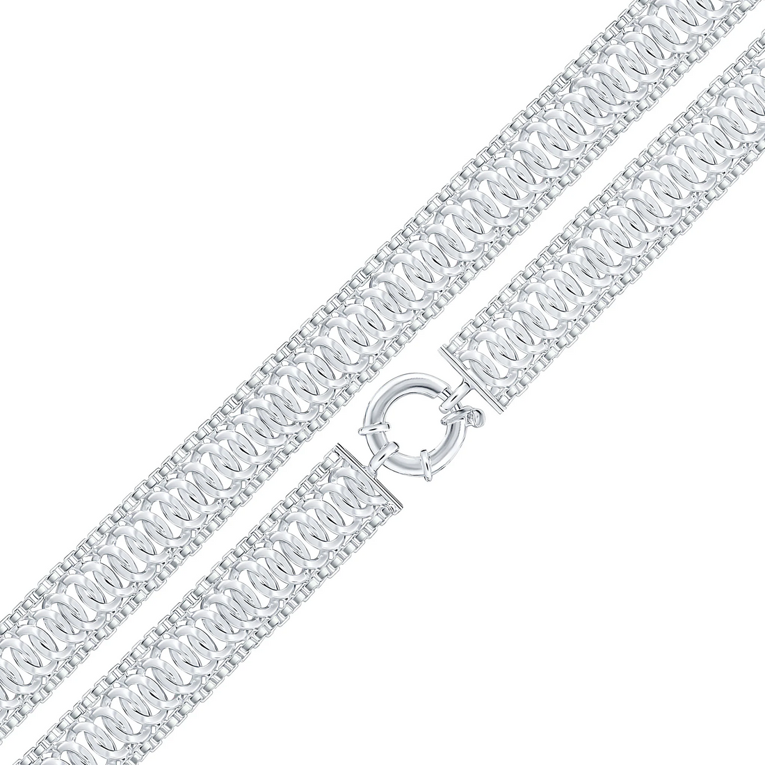 Silver Handmade Oval Curved Box Edge Chain Bracelet — 8&