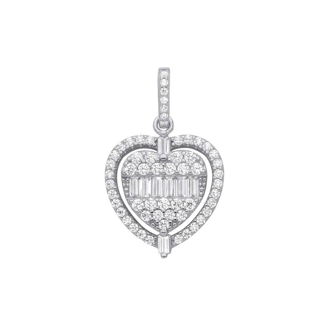 Silver Heart Cubic Zirconia (CZ) Halo Style Pendant - Robert Anthony Jewellers, Edinburgh