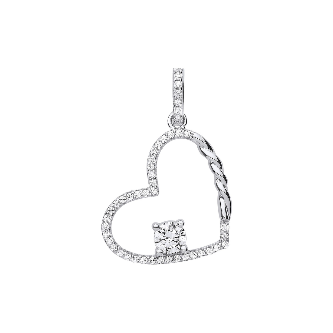 Silver Single CZ Heart Drop Pendant - Robert Anthony Jewellers, Edinburgh