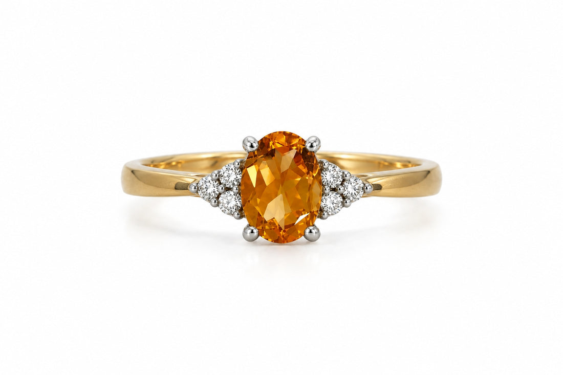 9ct Yellow & White Gold Oval Citrine & Diamond Trefoil